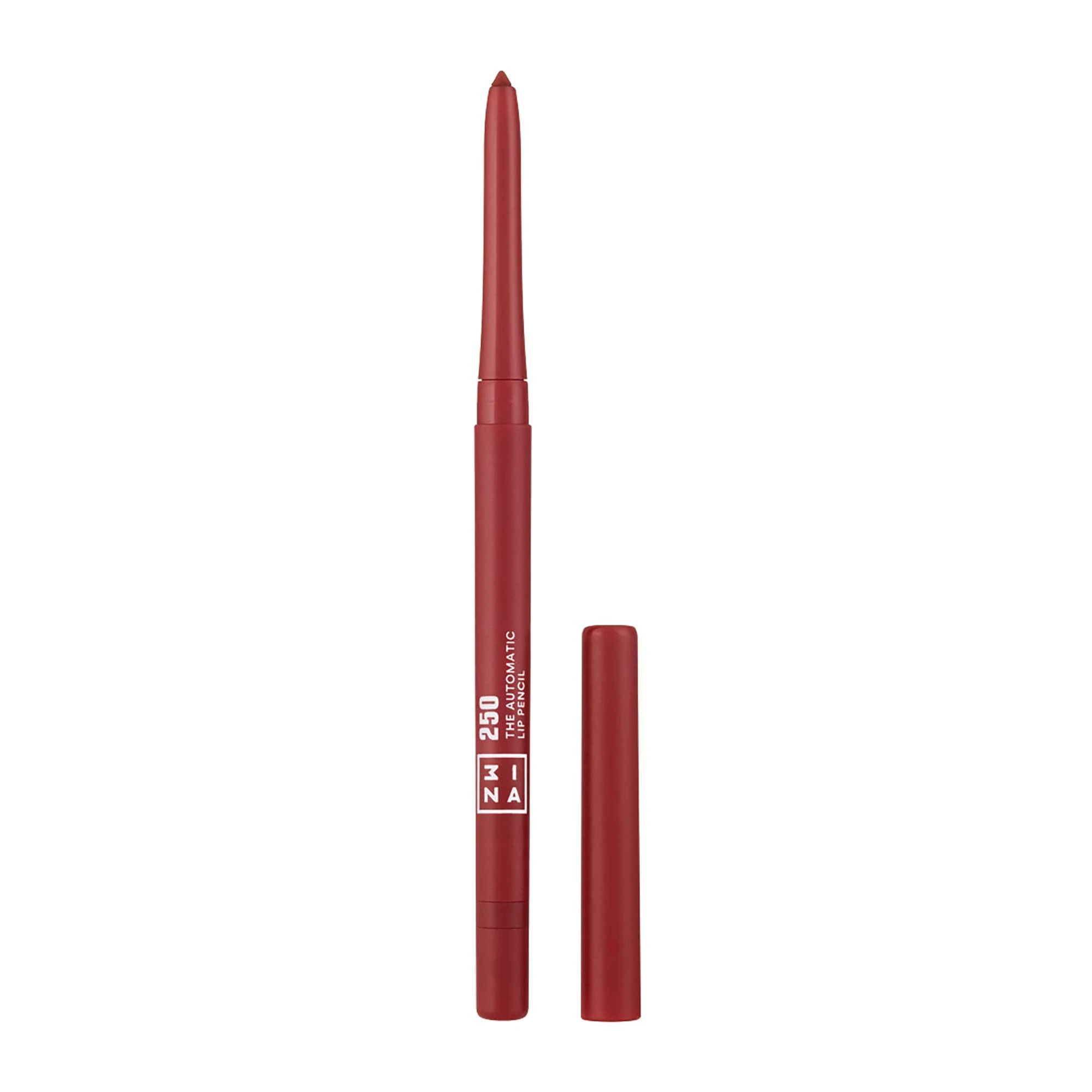 3INA MAKEUP - Automatic Lip Pencil 250 - Dark Pink Red Lip Liner with Built-In Sharpener and Brush - Longwearing, Waterproof, Creamy and Hydrating - Vegan, Cruelty Free