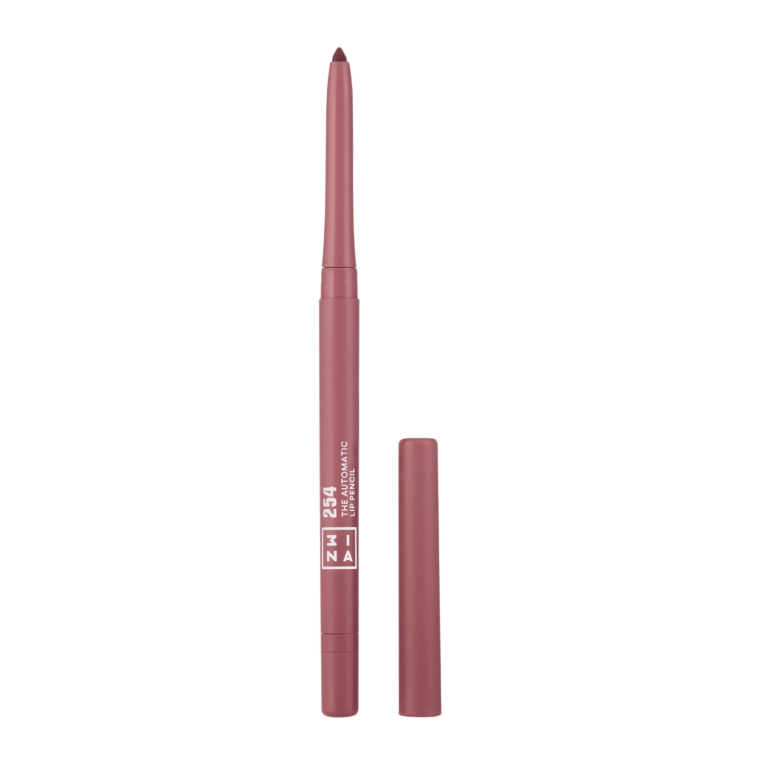 3INA MAKEUP - Automatic Lip Pencil 254 - Dark Pink Nude Lip Liner with Built-In Sharpener and Brush - Longwearing, Waterproof, Creamy, Hydrating - Vegan, Cruelty Free