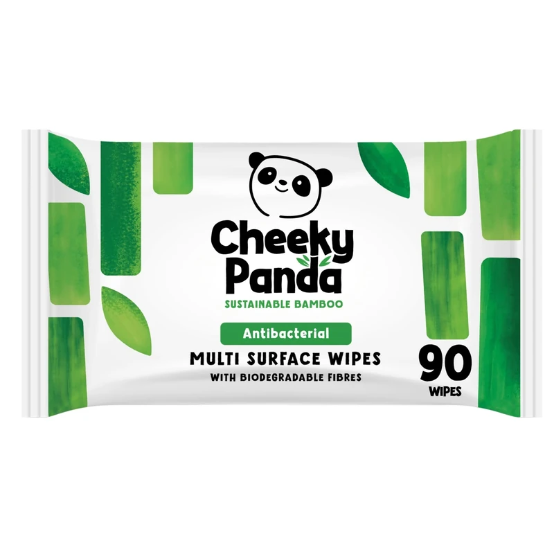 The Cheeky Panda Bamboo Antibacterial Wipes | Pack of 90 Cheeky Biodegradable Surface Wipes | Perfect for Kitchen and Surface Cleaning