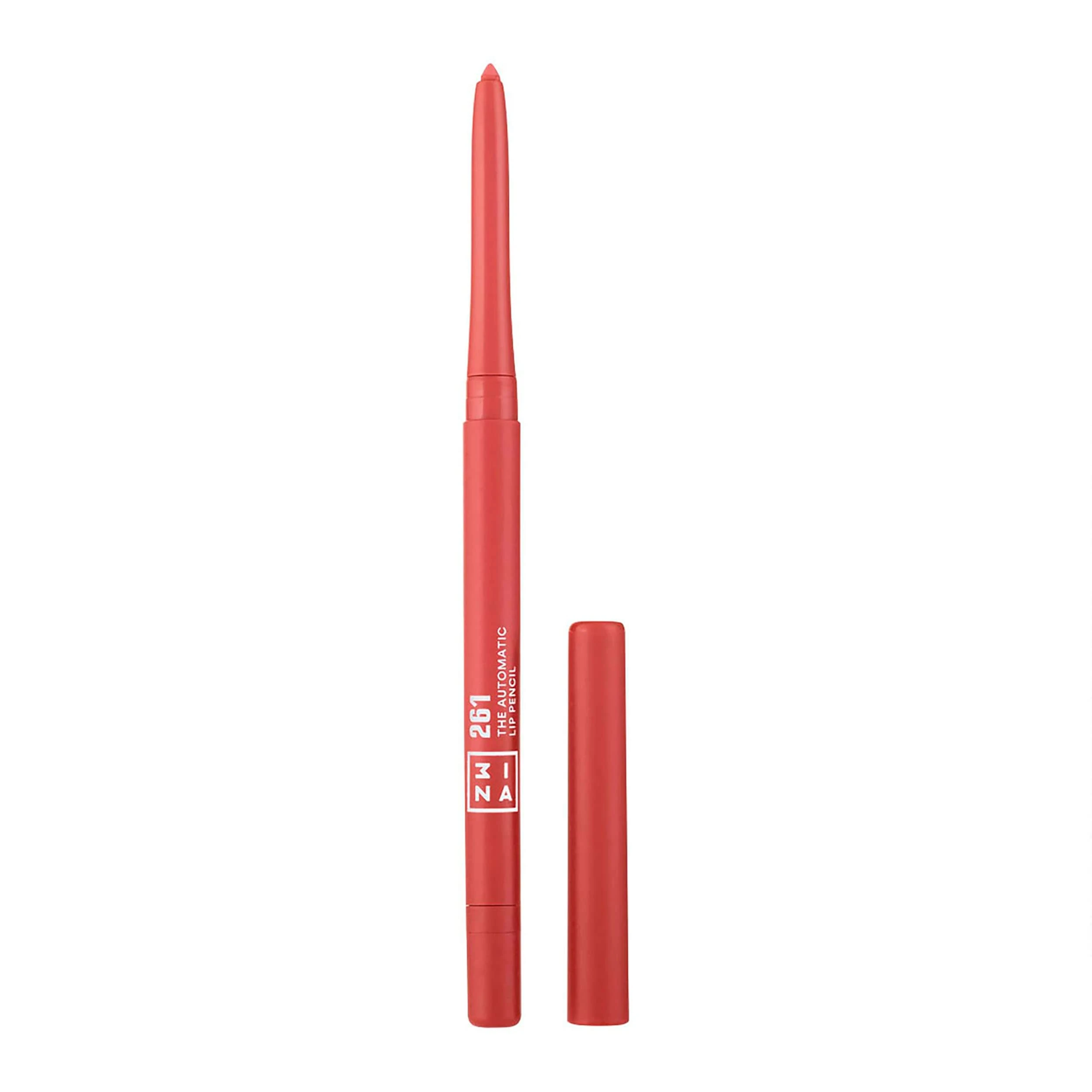 3INA MAKEUP - Automatic Lip Pencil 261 - Dark Nude Lip Liner with Built-In Sharpener and Brush - Longwearing, Waterproof, Creamy and Hydrating - Vegan, Cruelty Free