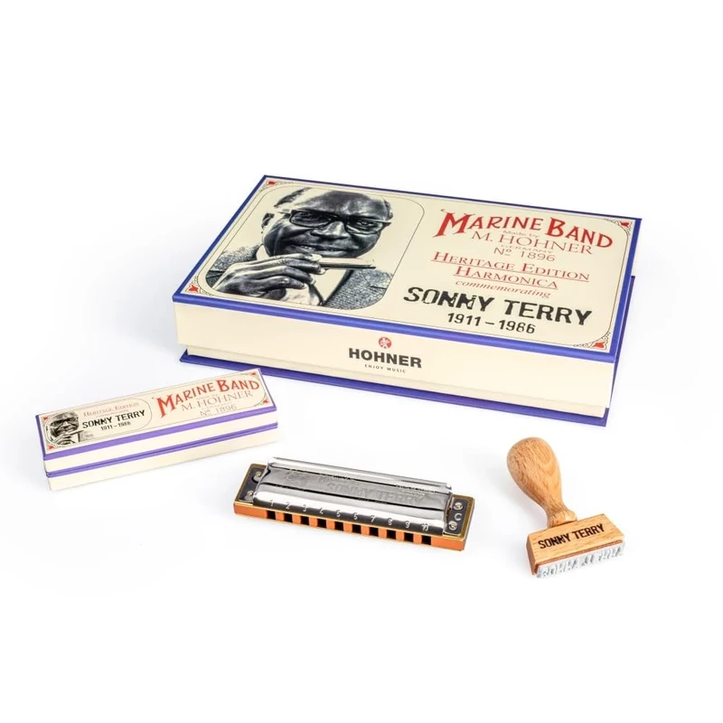 Hohner Harmonica Diatonic Harmonica, Sonny Terry Heritage Edition C, Marine Band 1896, Metallic Silver
