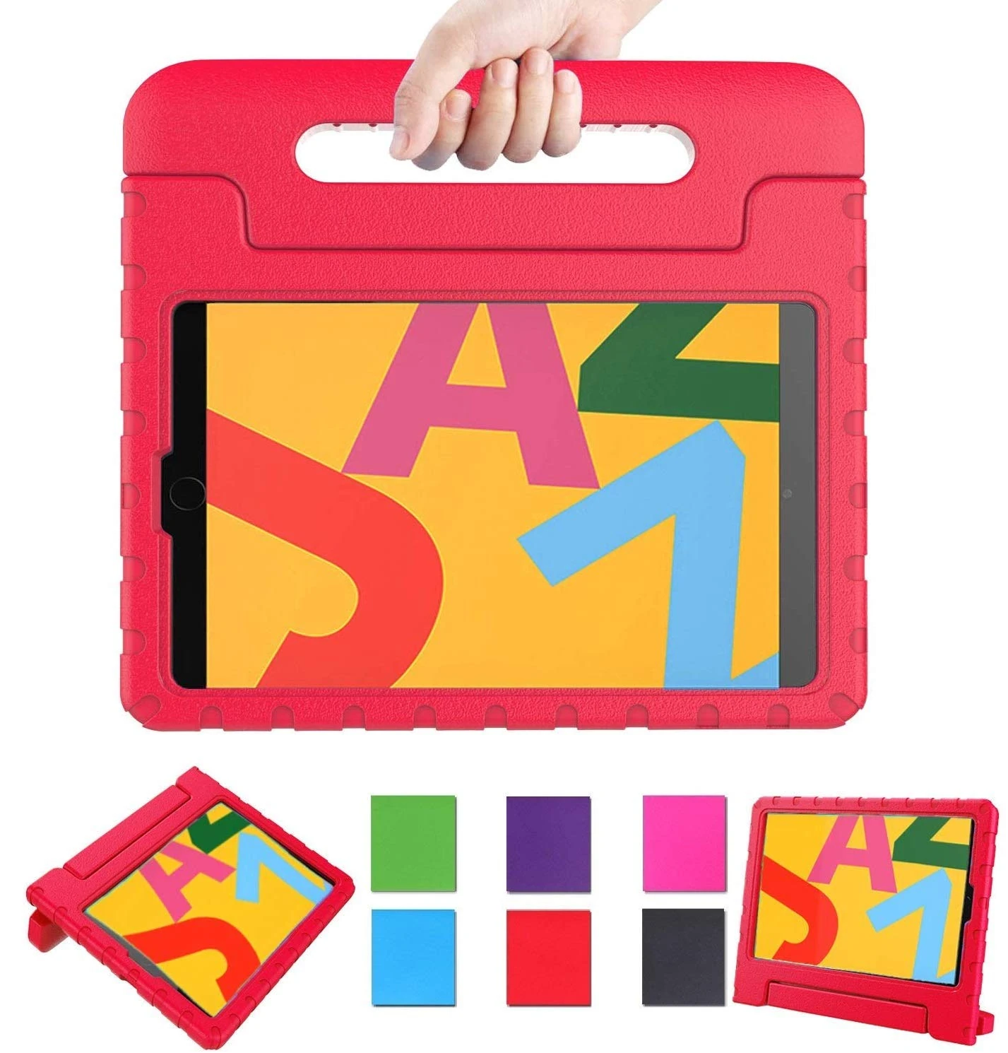 iPad 10.2” 2019 / iPad Air 3rd Generation 10.5" 2019 / iPad Pro 10.5 inch 2017 Case, Lightweight Kids Friendly Handle Stand Cover fit iPad 7th Gen 10.2inch Tablet 2019 Released (Red)