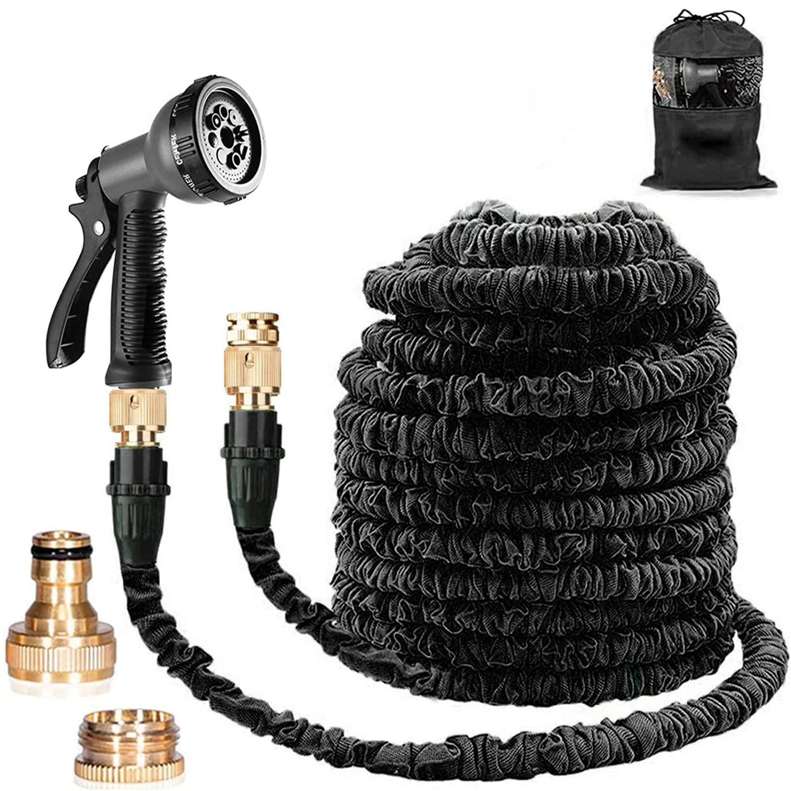 Suplong Expandable Garden Hose 100ft, Expanding Hose Pipe with 1/2",3/4" Fittings,Lightweight Garden Hose Expandable with 8 Function Spray Gun(100ft, Black)