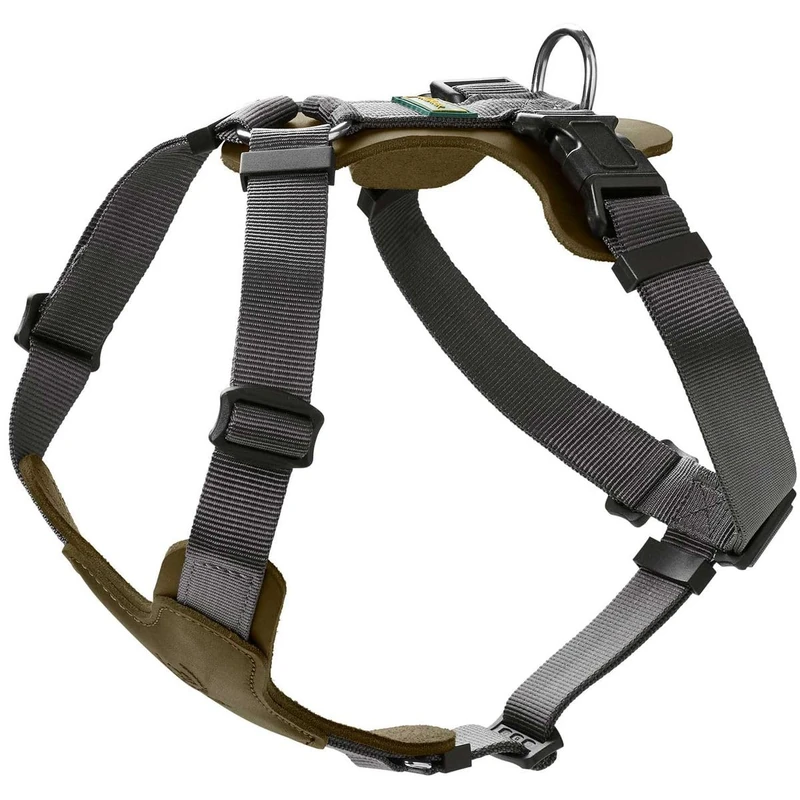 HUNTER AALBORG MIXED Dog Harness Olive/Grey Cowhide/Nylon Adjustable to 5 Positions Lightweight with Plastic Buckles Made in Germany Size: M