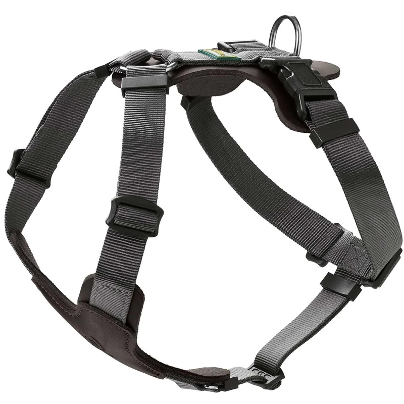 HUNTER AALBORG MIXED Dog Harness Black/Grey Cowhide Leather/Nylon Adjustable to 5 Positions Lightweight with Plastic Buckles Made in Germany Size: S