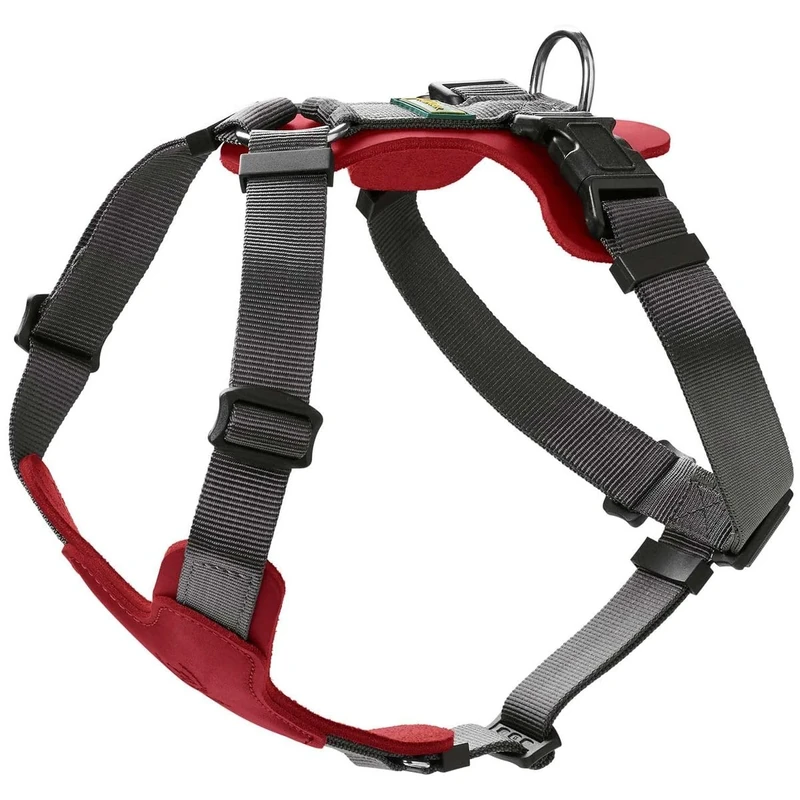 HUNTER AALBORG MIXED Dog Harness Red/Grey Cowhide Leather/Nylon Adjustable to 5 Positions Lightweight with Plastic Buckles Made in Germany Size: M
