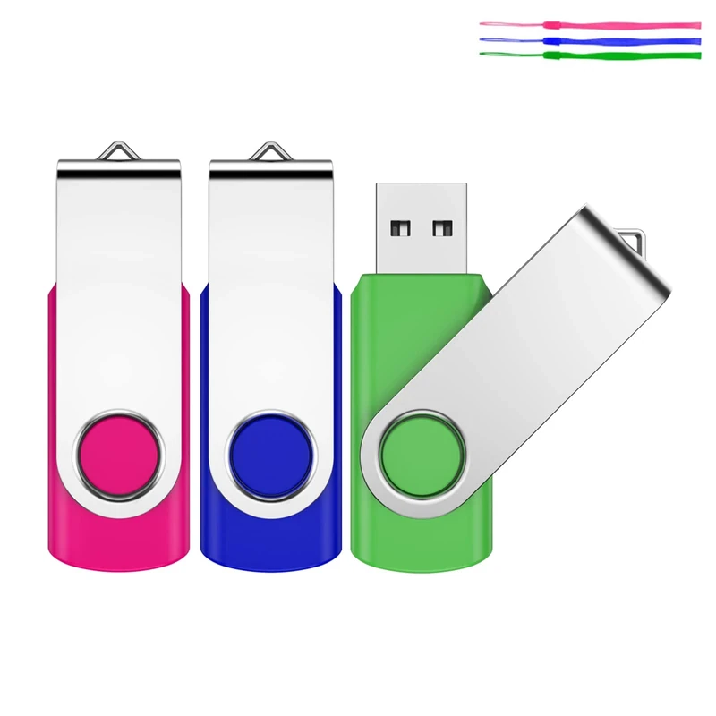 JEVDES 16GB USB Memory Stick 3 Pack USB Stick Flash Drive USB 2.0 Pen Drive Swivel Design Thumb Drive for Data Storage Zip Drive Jump Drive with LED Light (3 Colors)