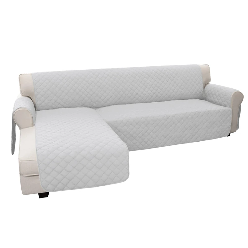 Easy-Going Sofa Slipcover L Shape Sofa Cover Sectional Couch Cover Chaise Lounge Cover Reversible Sofa Cover Furniture Protector for Pets Kids Kids Dog Cat (Large, Light Grey/Light Grey)