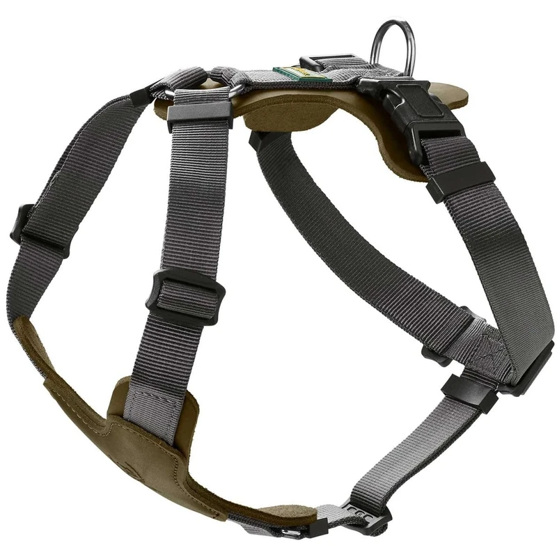 HUNTER AALBORG MIXED Dog Harness Olive/Grey/Cowhide/Nylon/Adjustable to 5 Positions Lightweight with Plastic Buckles Made in Germany Size: S