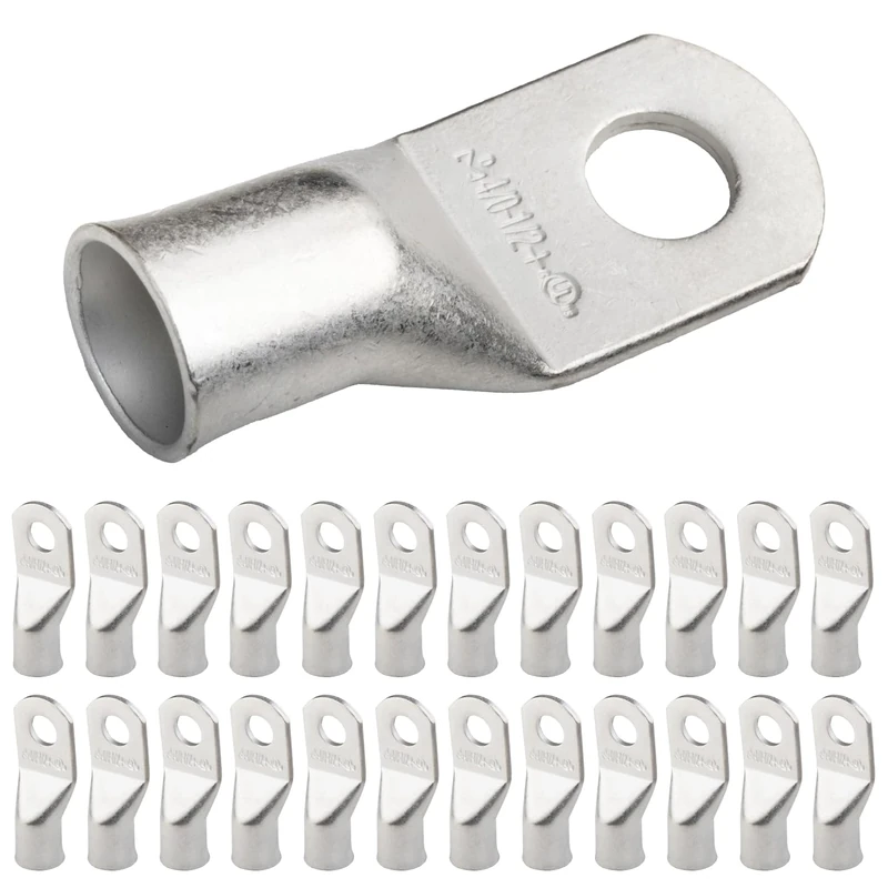 SELTERM 4/0 AWG XL (120 mm²) - 1/2" (M12) ⌀ Hole UL Marine Grade Wire Lugs, Battery Cable Ends, Tinned Copper Eyelets, Tubular Ring Terminal Connectors [B102] - 25 Pack