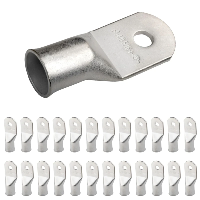 SELTERM 4/0 AWG XL (120 mm²) - 5/16" (M8) ⌀ Hole UL Marine Grade Wire Lugs, Battery Cable Ends, Tinned Copper Eyelets, Tubular Ring Terminal Connectors [B100] - 25 Pack