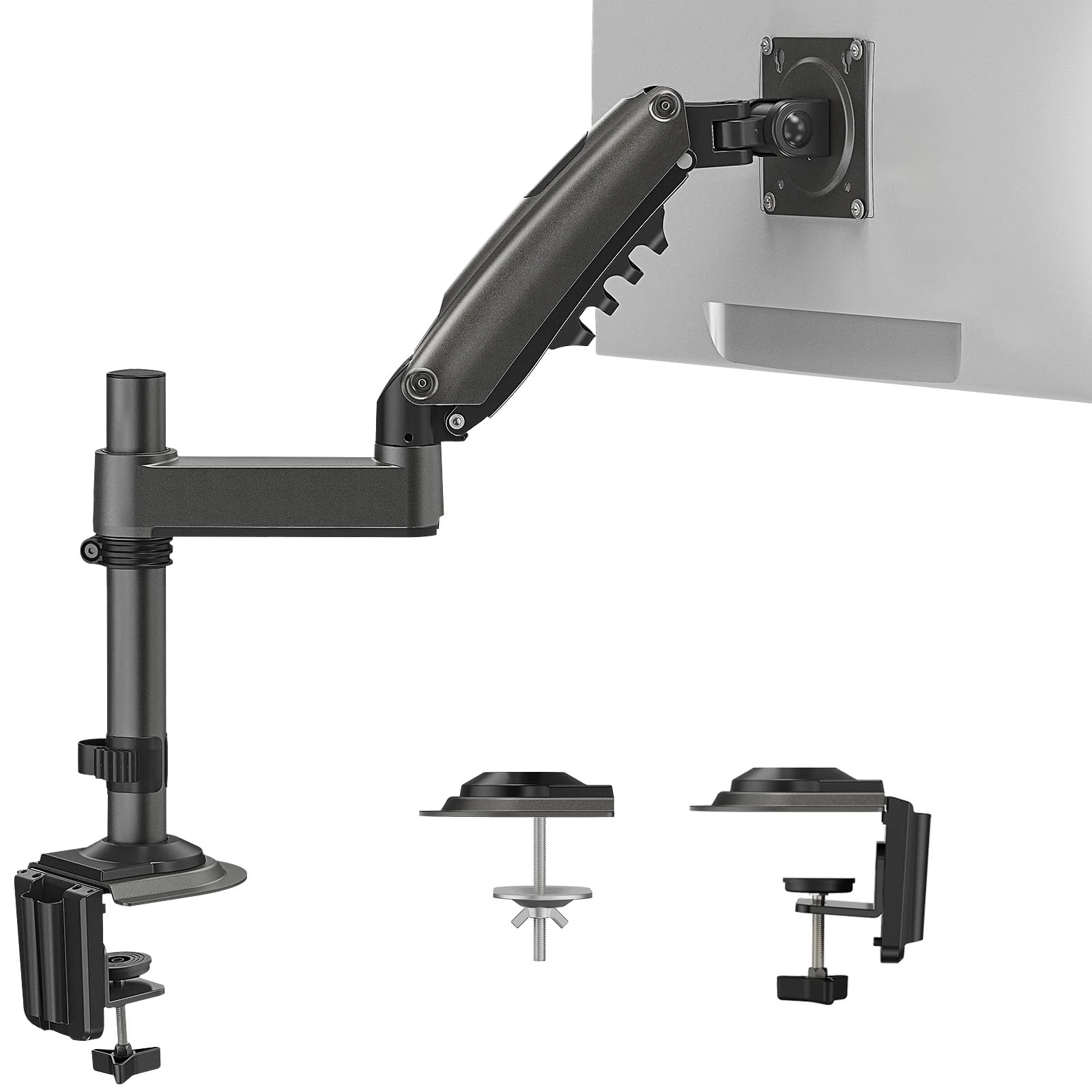 HUANUO Single Monitor Arm for 13" to 34" Screens, Single Monitor Stand with Pole for More Height Adjustments, Gas Spring Screen Arm Holds up to 19.8lbs, Swivel Screen Holder Desk Mount, VESA 75/100