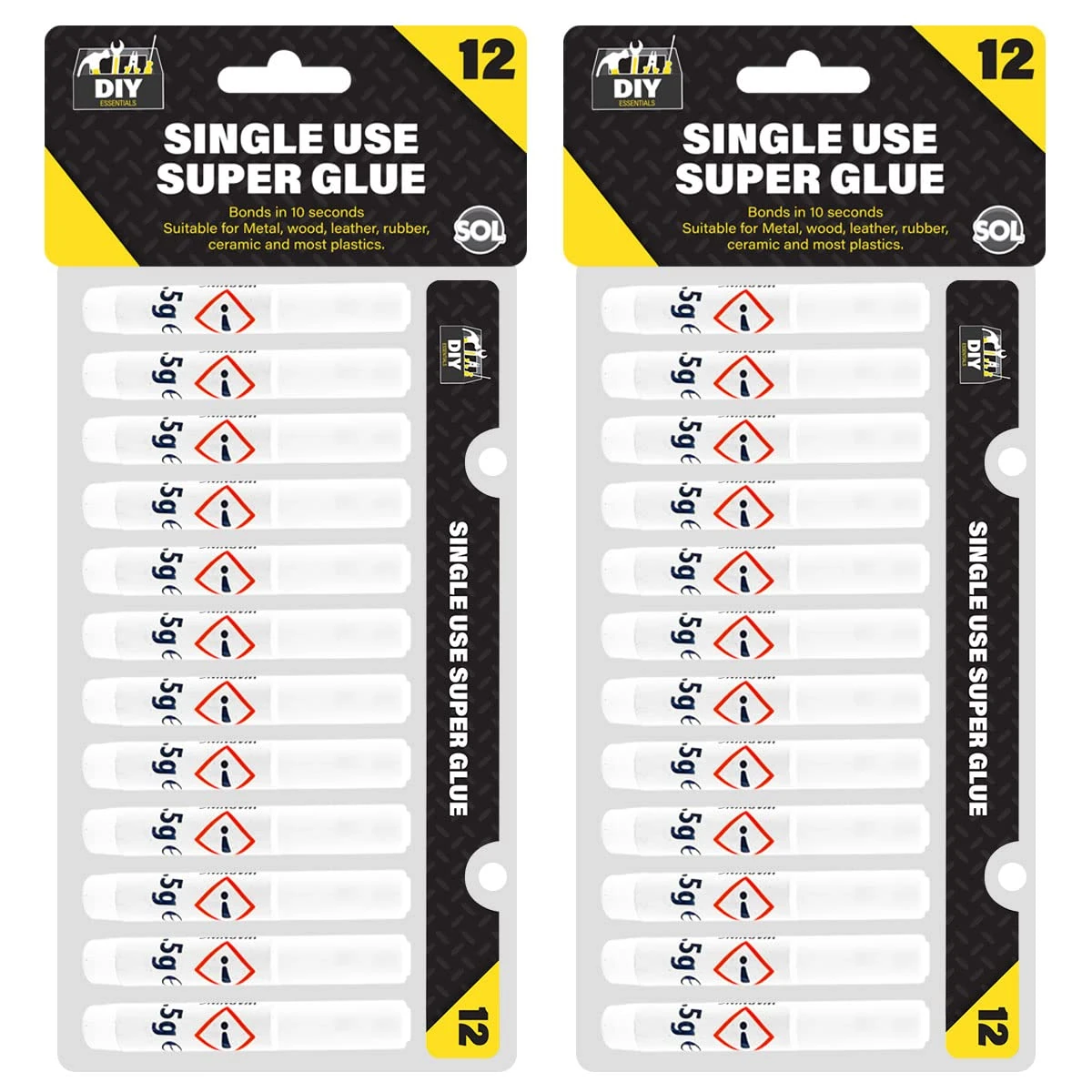 SOL 24pk Single Use Super Glue 1.5g - Instant Multipurpose Superglue for Plastic, Wood & Metal - Strong Adhesive for Quick Repairs & Bonding - All-Purpose Instant Glue Multipack