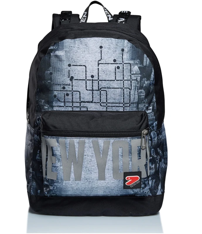 Seven Backpack, IN TOWN Eco-friendly Knapsack, Book Bag, for Teen, Girls&Boys, Large Capacity, For School, Sport, Free Time, Double-Sided, with Earphones, Italian Design, silver/black