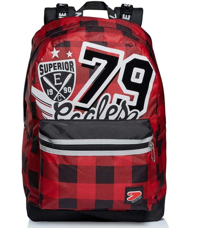 Seven Backpack, COLLEGE BOY, Eco-friendly Knapsack, Book Bag, for Teen, Girls&Boys, Large Capacity, For School, Sport, Free Time, Double-Sided, with Earphones, Italian Design, red