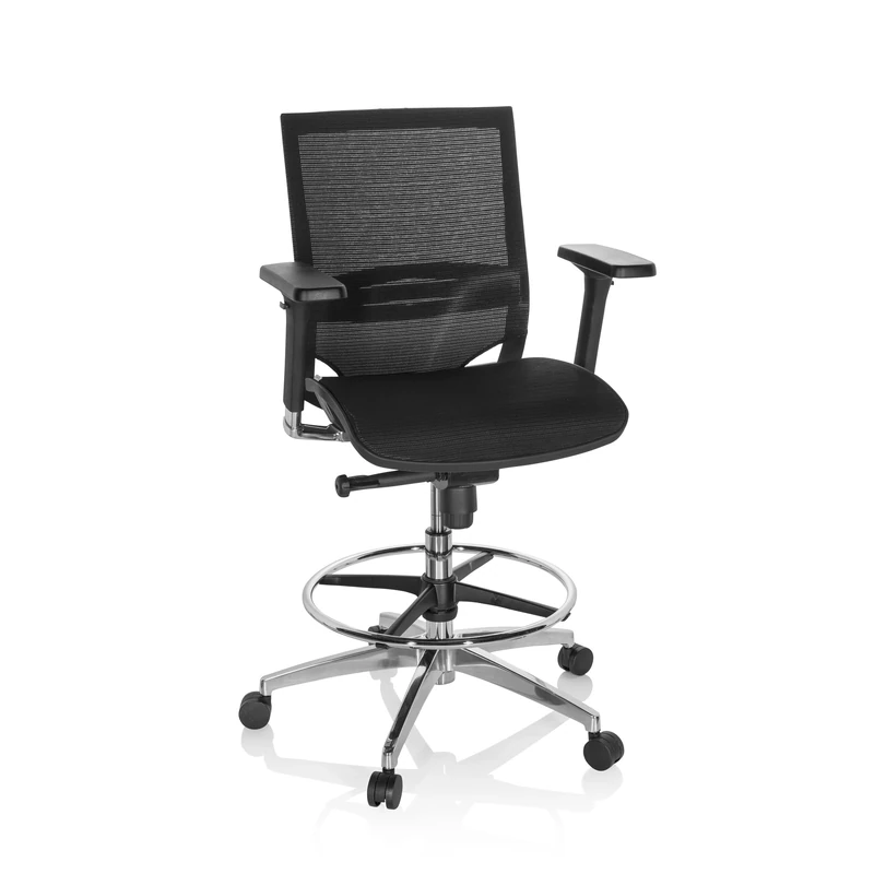 hjh OFFICE Top Work 78 657618 Work Chair Mesh Black Ergonomic Counter Chair with Adjustable Armrests and Seat Depth