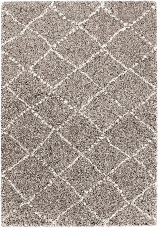 Mint Rugs Hash Deep-Pile Rug Soft Fluffy Diamond Pattern (80 x 150 cm, 100% Polypropylene, Suitable for Underfloor Heating Robust, Beige/Cream) 80 x 150 cm