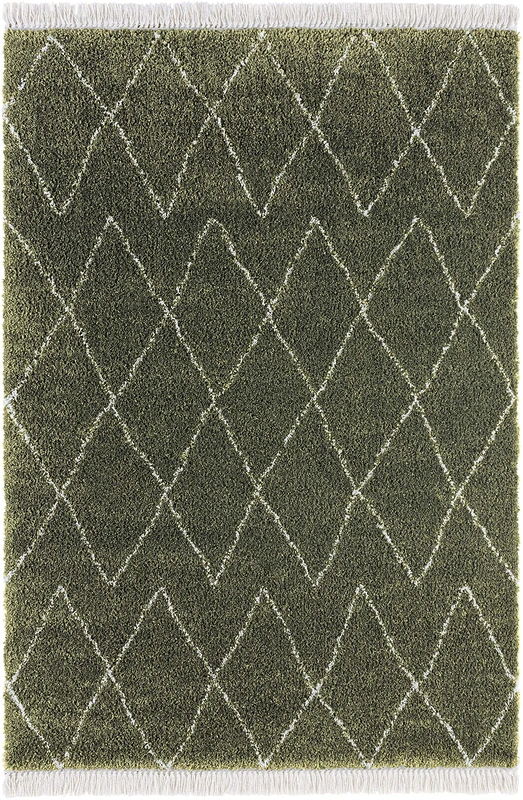 HANSE Home Mint Rugs Desire Rug High Pile Living Room Rug Soft Fluffy Long Pile Shaggy Flokati Skandi Pattern with Fringes for Children's Room Bedroom Kitchen Hallway Olive Green Cream 80 x 150 cm