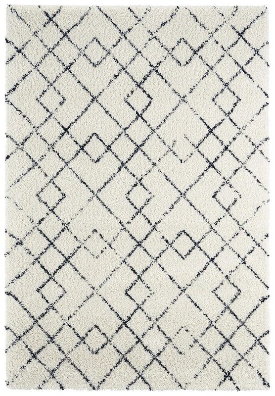Mint Rugs Archer Deep-Pile Rug Soft Fluffy Geometric Pattern (80 x 150 cm, 100% Polypropylene, Suitable for Underfloor Heating Robust, Cream/Black, 80 x 150 cm