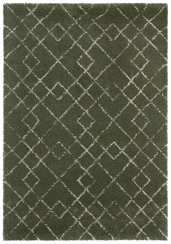 Mint Rugs Archer Deep-Pile Rug Soft Fluffy Geometric Pattern (120 x 170 cm, 100% Polypropylene, Suitable for Underfloor Heating, Robust), Olive Green Cream 120 x 170 cm - Image 1
