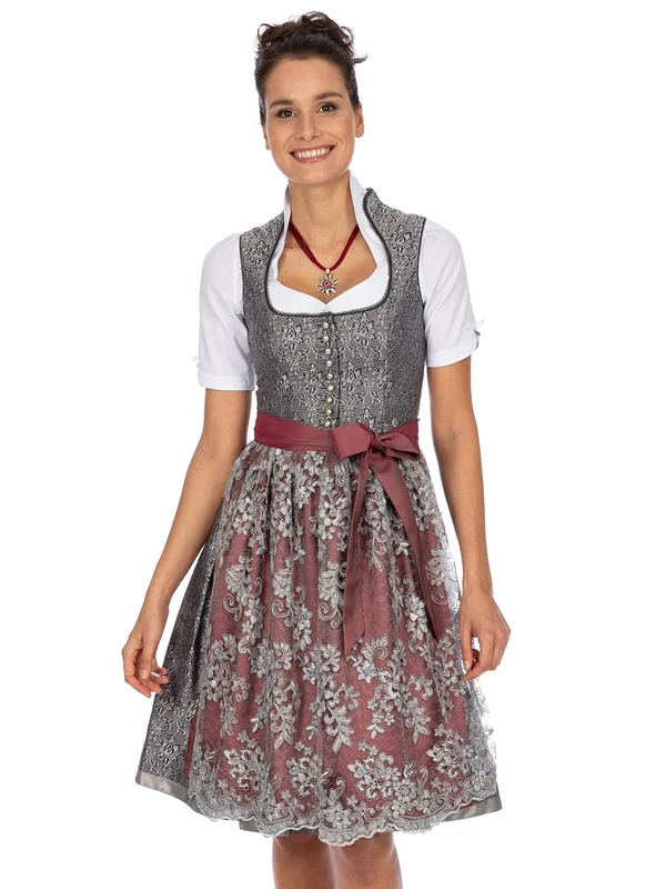 Stockerpoint Women's Dirndl Karissa Special Occasion Dress, Gray-Burgundy, 32