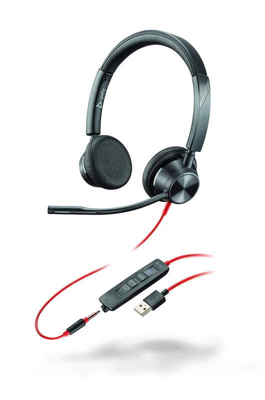Plantronics – Blackwire 3325 USB-A (Poly) – Wired, Dual-Ear (Stereo) Headset with Boom Mic, Connect to PC/Mac via USB-A or mobile/tablet via 3.5 mm connector – Works w/ Teams (Certified), Zoom & more