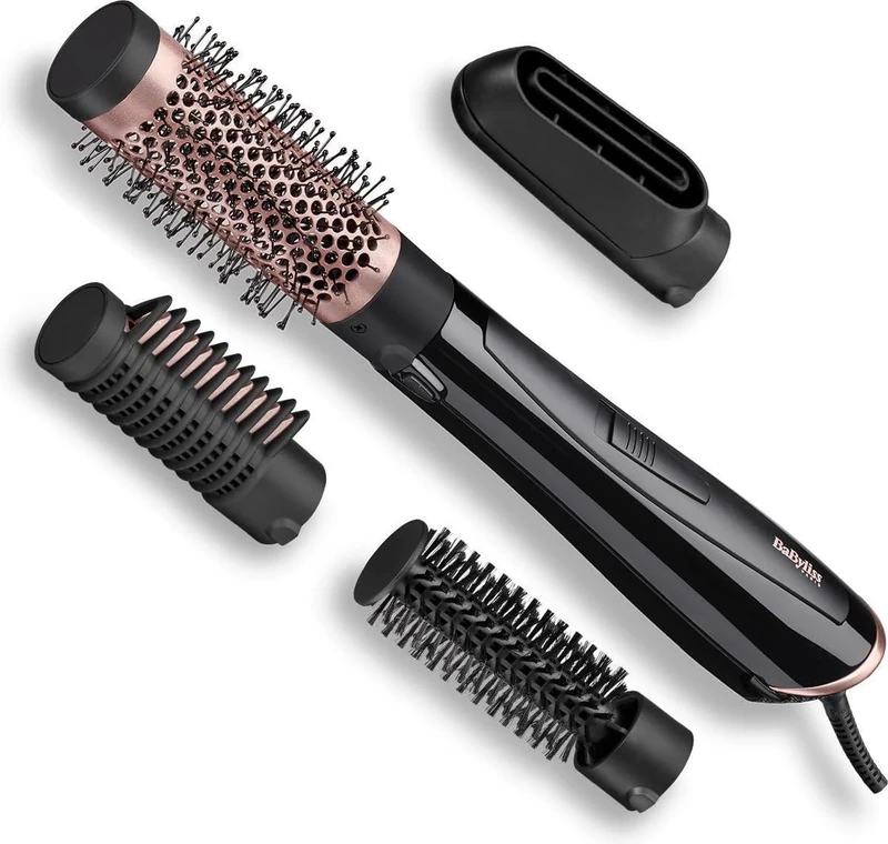 BaByliss Perfect Finish AS126E Hot Air Brush, 1000 W Hair Dryer Brush with 3 Attachments for Smoothing, Volume and Shaping, 2 Temperature Levels and Cooling Air Function, Ion Technology for Anti-Frizz