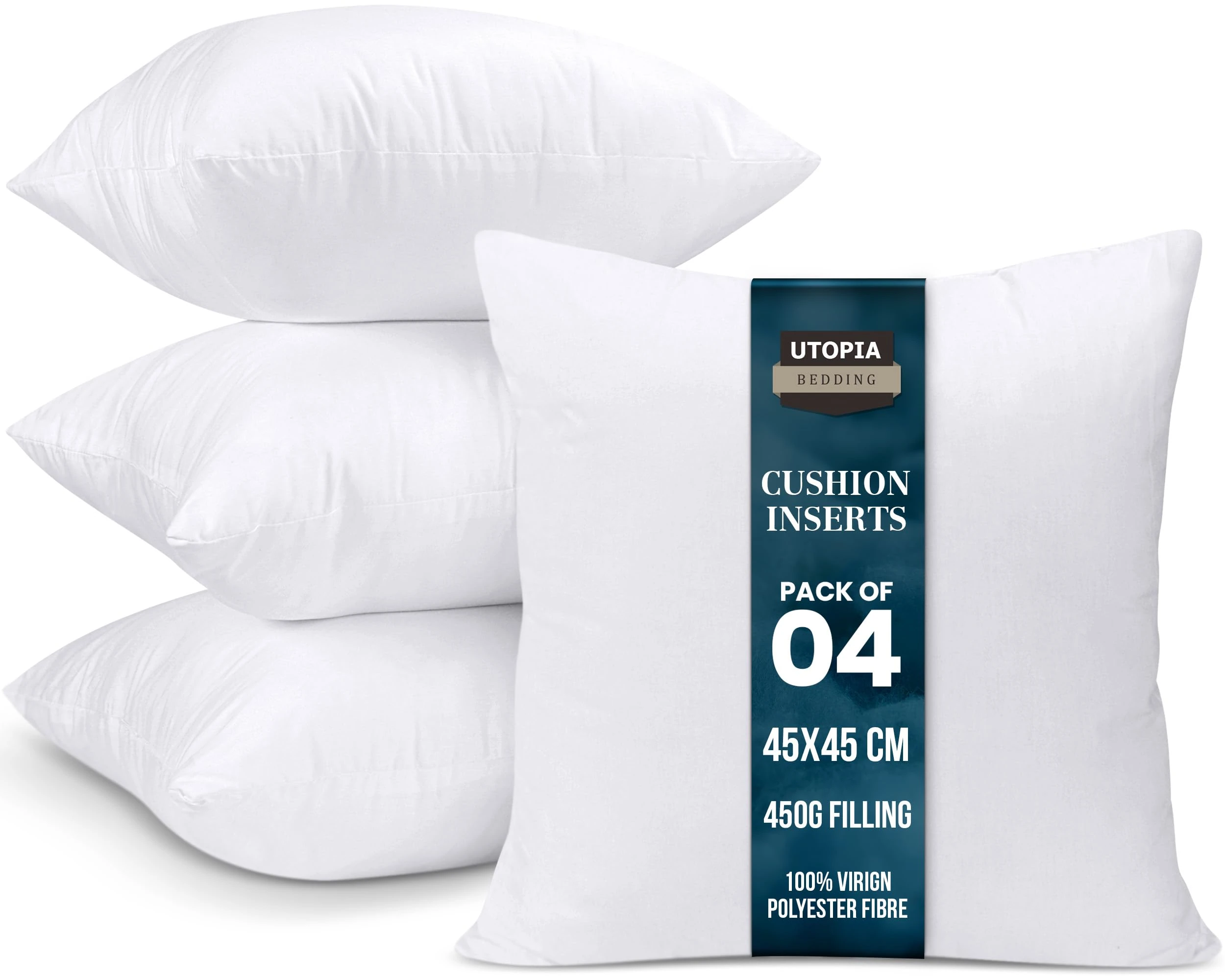 Utopia Bedding Cushion Inserts (Pack of 4) – 45x45 cm (18x18 inch) Hollowfibre Inner Pads for Sofa or Bed – White Cushion Fillers Thorw Pillow