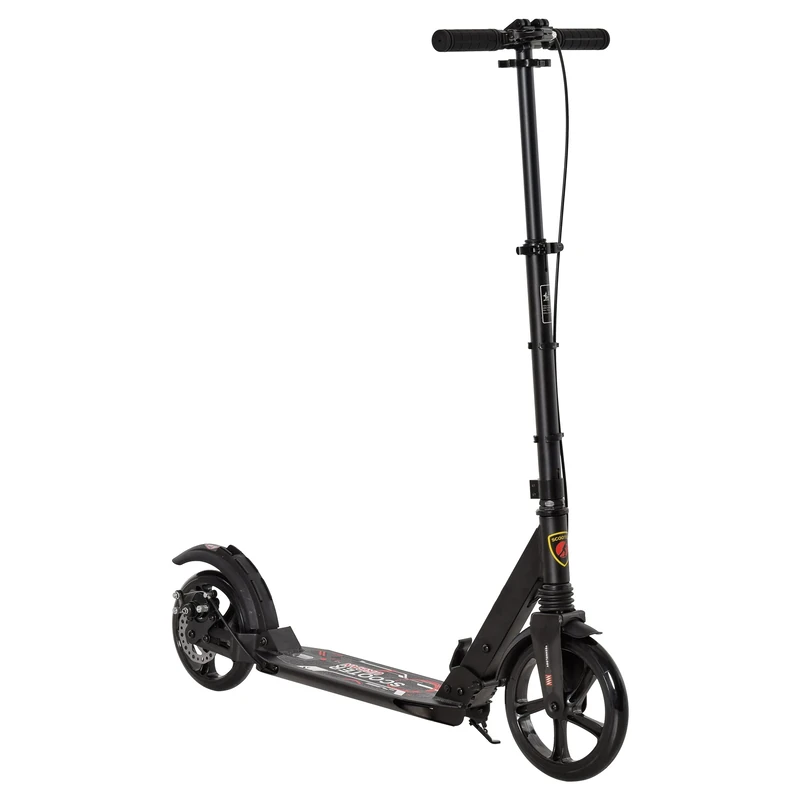HOMCOM Teens Adult Kick Scooter Foldable Adjustable Aluminum Ride On Toy For 14+ w/Rear Wheel&Hand Brake, Shock Mitigation System - Black 95.5-110.5H CM