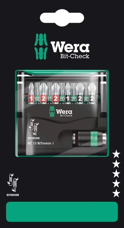 Wera Bit-Check 12 PH, PZ, TX, Bitorsion 1 SB, 12PC - 05136385001