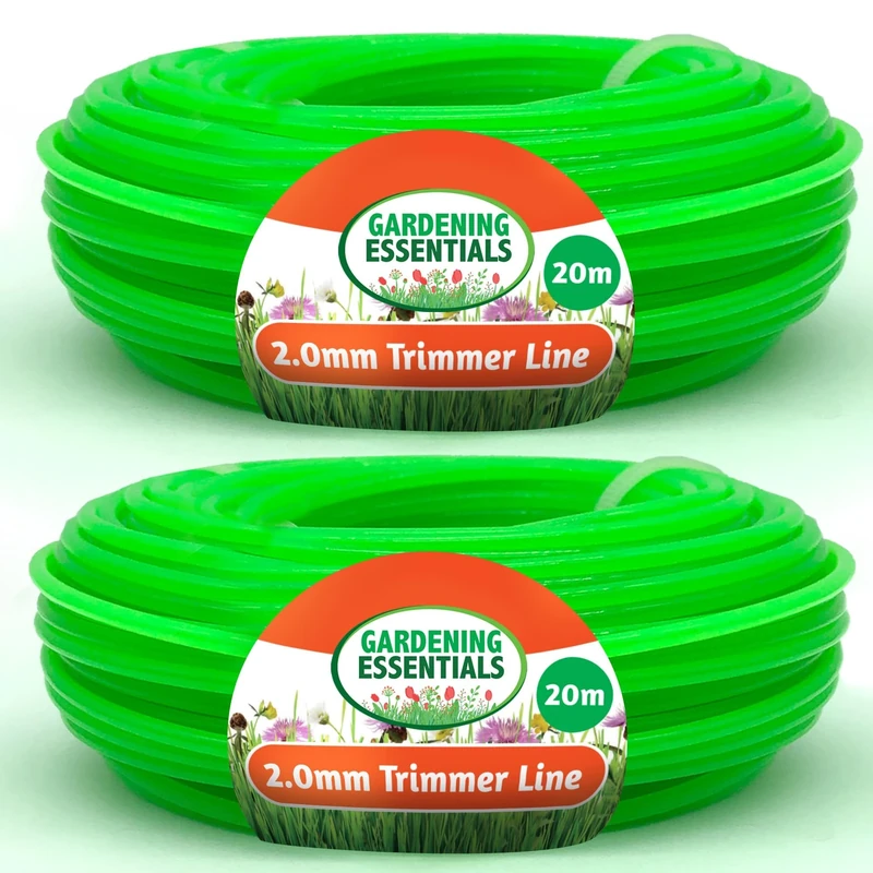SOL 2pk Trimmer Line 20m x 2mm Green Strimmer Wire, Durable & Flexible Nylon Cord for Grass Cutting, Weed Trimming & Garden Maintenance, Easy to Install Universal Fit for Electric & Petrol Strimmer