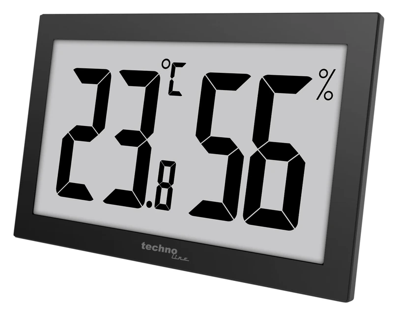 Technoline WS9465 thermometer, hygrometer, very easy to read display, black, with jumbo LCD for office, hotel, foyer, XXL