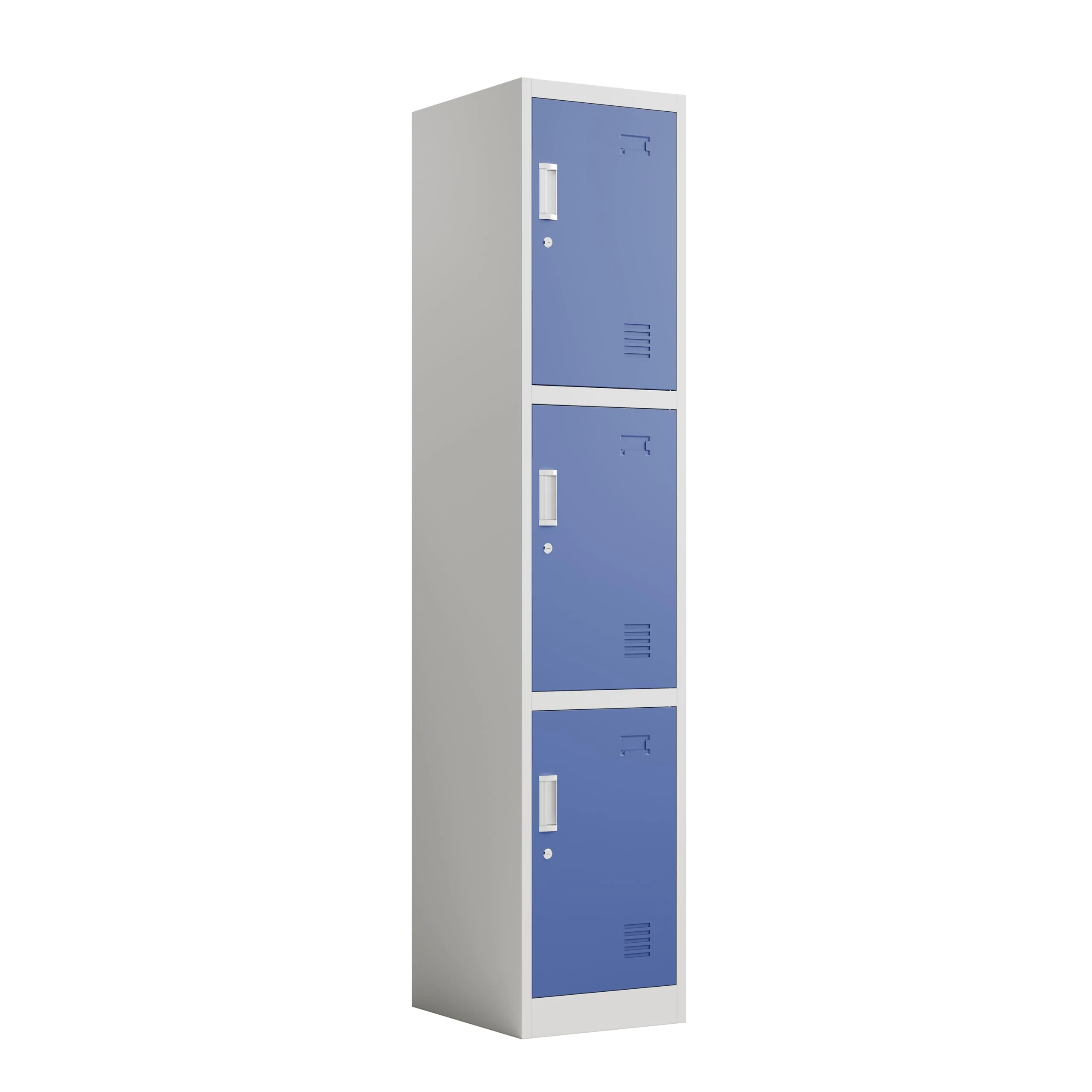 Racking Solutions. Single Door Metal Storage Lockers, Blue & Grey Steel Lockable Unit, Staff Gym School Changing 1850mm H x 380mm W x 450mm D (3 Door Locker)