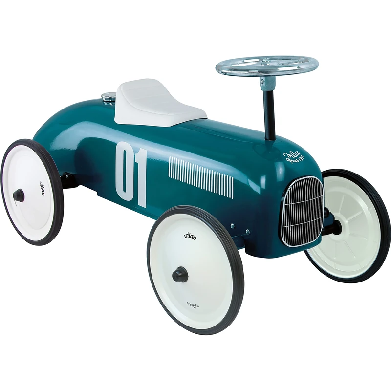 Vilac Vintage Ride-On Car, Durable Metal Body, Large Stable QuietRubber Wheels, Develops Psychomotor, Balance, Coordination, For 1.5 to 3 Years Kids under 20 kgs, 76 x 40 x 38 cm, Petrol Blue