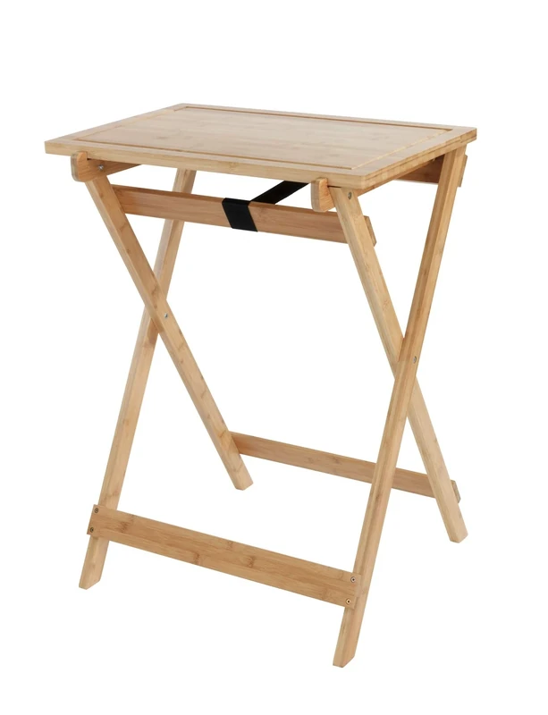 WENKO Lugo Folding Table with Removable Tray, Practical Table for Kitchen, Living Room, Balcony and Patio, Foldable, Made of Real Bamboo, 60 x 79 x 52 cm, Natural