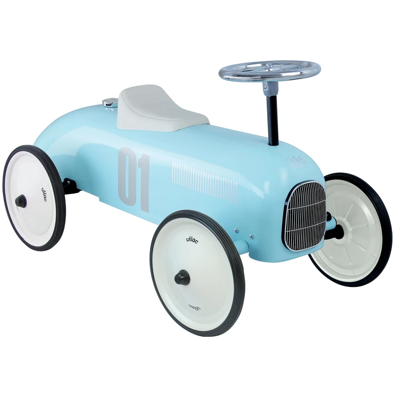 Vilac Vintage Ride-On Car, Durable Metal Body, Large Stable QuietRubber Wheels, Develops Psychomotor, Balance, Coordination, For 1.5 to 3 Years Kids under 20 kgs, 76 x 40 x 38 cm, Sky Blue