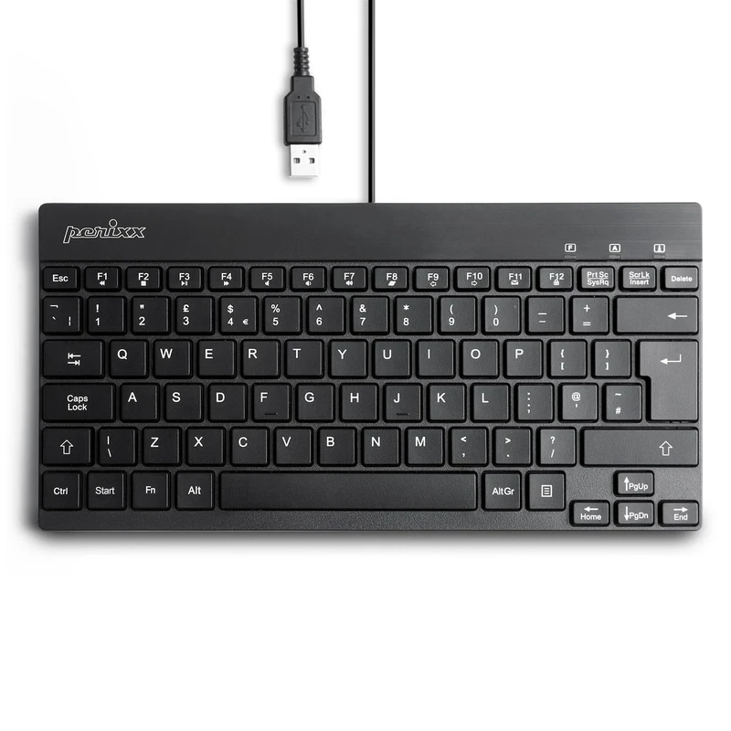 Perixx PERIBOARD-426 Compact Wired USB Mini Keyboard, QWERTY UK Layout, Lightweight Design, Multimedia Keys, Black