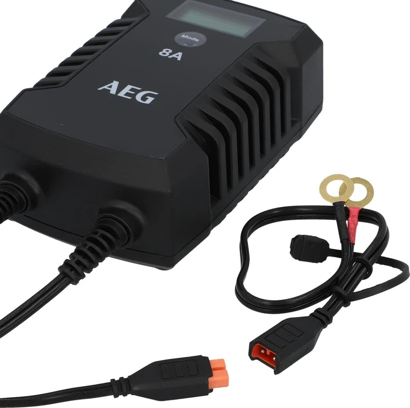 AEG Automotive 10618 Microprocessor Charger for Car Battery LD 8.0, 8 Amp for 12/24 V, 9-HF Charging Levels, Auto Start Function, Comfort Connection