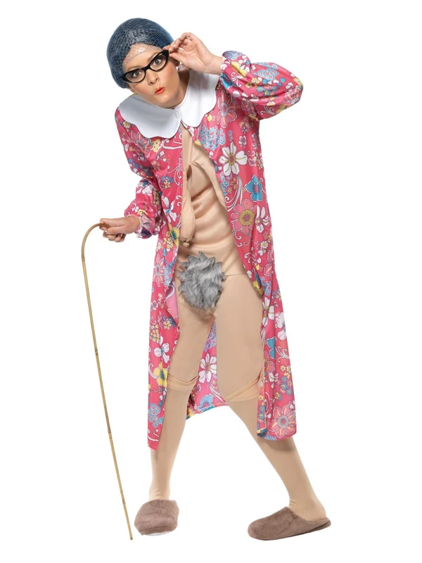 Smiffys Gravity Granny Costume, Patterned Dressing Gown & Bodysuit, Fancy Dress, Adult Dress Up Costumes