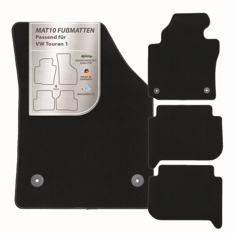 MAT10 Silver Line: VW Touran I 5 Seater 2010-05 – 2015-05 Car Floor Mats Car Mat Velour Premium Quality 4-Piece Black Guaranteed Fit