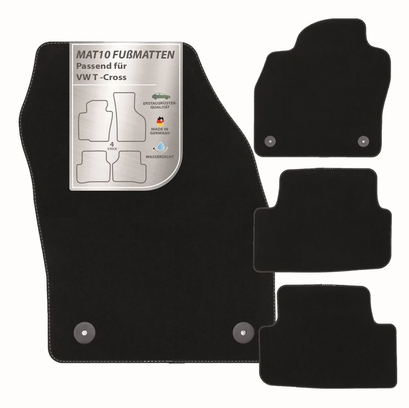 MAT10 00052SV002 – Silver-Line VW T-Cross from 2018-12 Car Floor Mats Car Mat Velour Premium Quality 4 Piece Black Guaranteed Fit