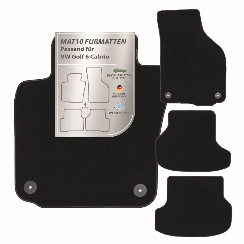 MAT10 Silver Line: VW Golf VI Convertible Year of Manufacture 2011-03 - 2016-05 Car Floor Mats Velour Premium Quality 4-Piece Black Fit