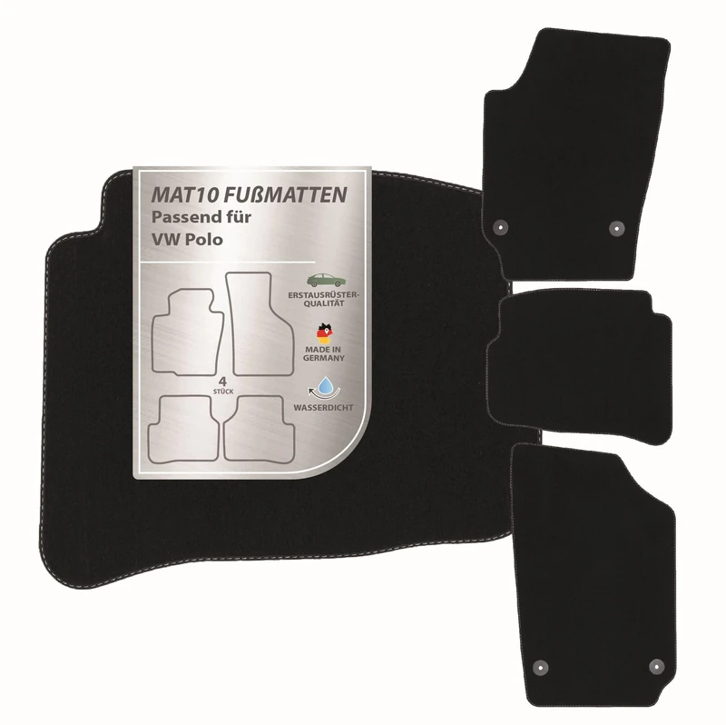 MAT10 Silver Line: VW Polo 9N Year of Manufacture 2007-03 – 2009-11 Car Floor Mats Velour Premium Quality 4-Piece Black Guaranteed Fit