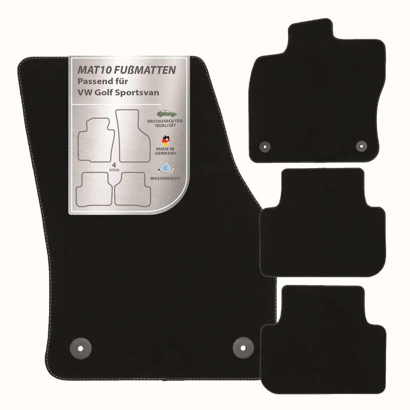 MAT10 Silver Line: VW Golf Sportsvan from 2014-02 Car Floor Mats Car Mat Velour Premium Quality 4 Piece Black Guaranteed Fit