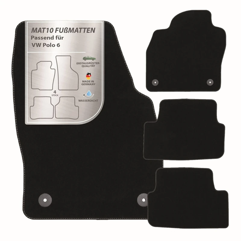 MAT10 Silver Line: VW Polo VI from 2017-06 Car Floor Mats Velour Premium Quality 4 Piece Black Guaranteed Fit