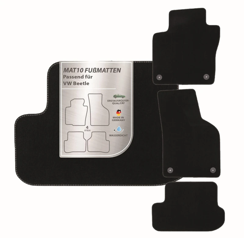 MAT10 Silver Line: VW Beetle 2011-04 – 2019-07 Car Floor Mats Velour Premium Quality 4 Piece Black Guaranteed Fit