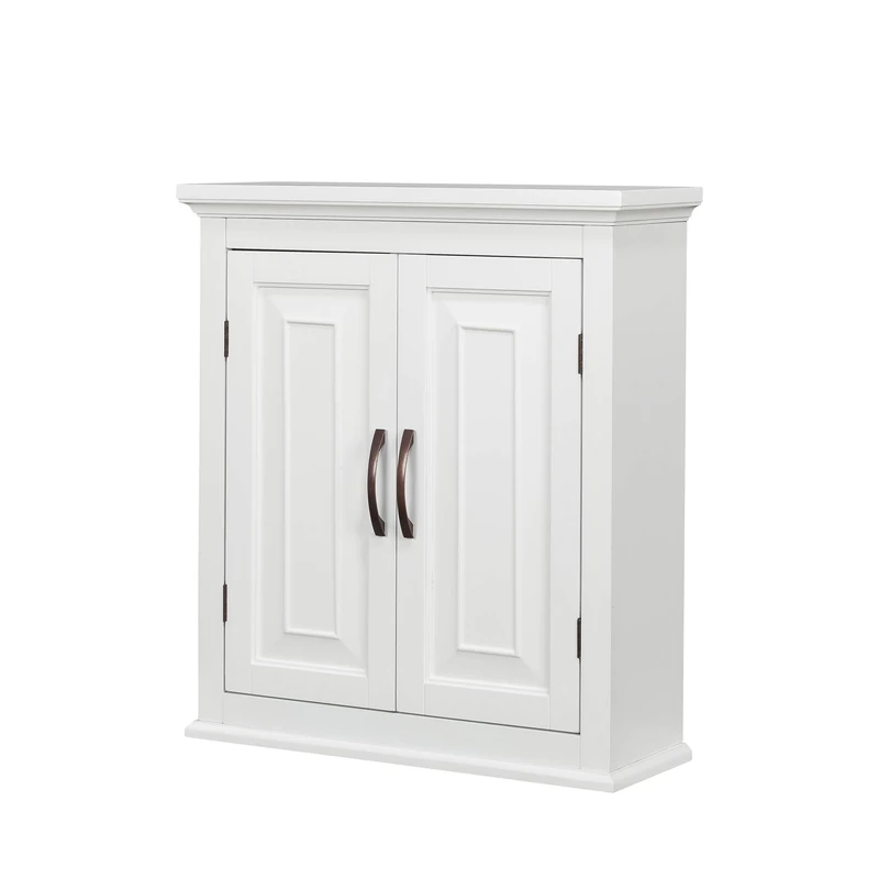 Teamson Home St. James Removable Two-Door Wall Cabinet, White with Brushed Bronze Handles, Adjustable Shelves, Magnetic Latch Closure for Bathroom Storage