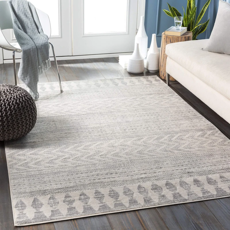 Livabliss Oslo Geometric Rug - Scandi Area Rugs Living Room 200 cm, Dining, Kitchen - Neutral, Abstract Patterned Rugs, Boho Style, Easy Care Pile - Large Rug, White and Grey