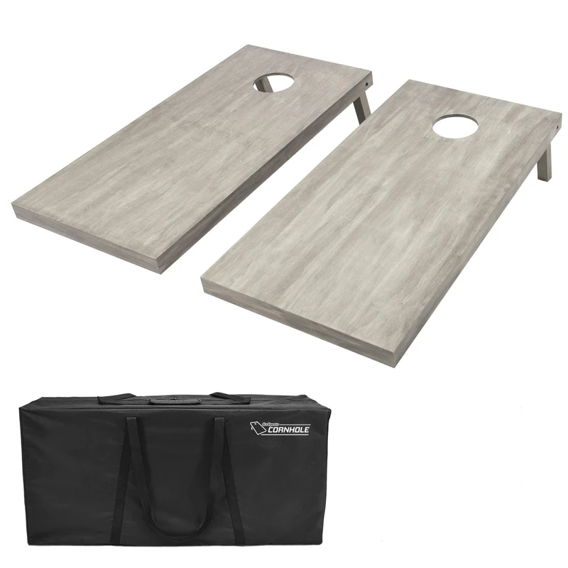 GoSports Regulation Size Wooden Cornhole Set with Gray Finish, Includes Carrying Case