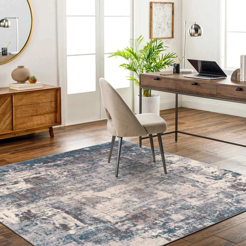 Livabliss Miami Abstract Rug - Area Rugs Living Room 200 cm, Dining Room, Lounge, Kitchen, Bedroom - Modern Marble Large Rug, Soft Luxurious Easy Care Medium Pile, Blue, Grey and Taupe